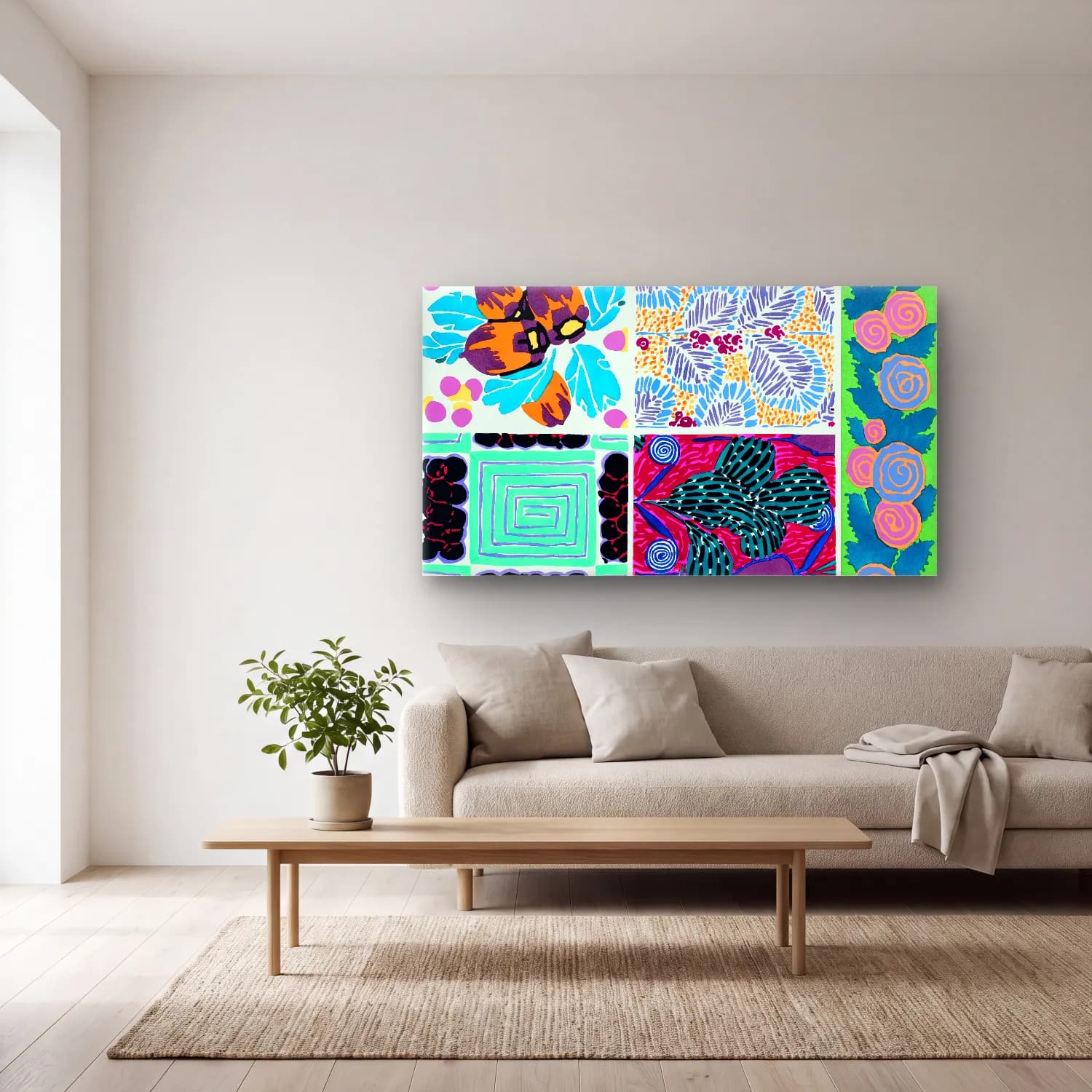 E.A. Séguy – Art deco pattern, art nouveau painting, plate no – Mor Tonlar cam tablo — açık renk salonda