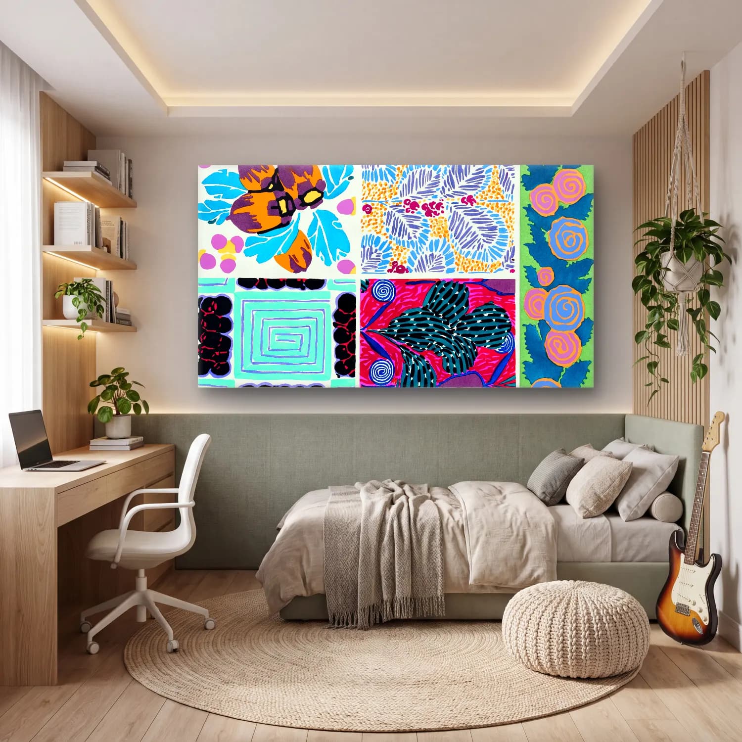 E.A. Séguy – Art deco pattern, art nouveau painting, plate no – Mor Tonlar cam tablo — genç odasında