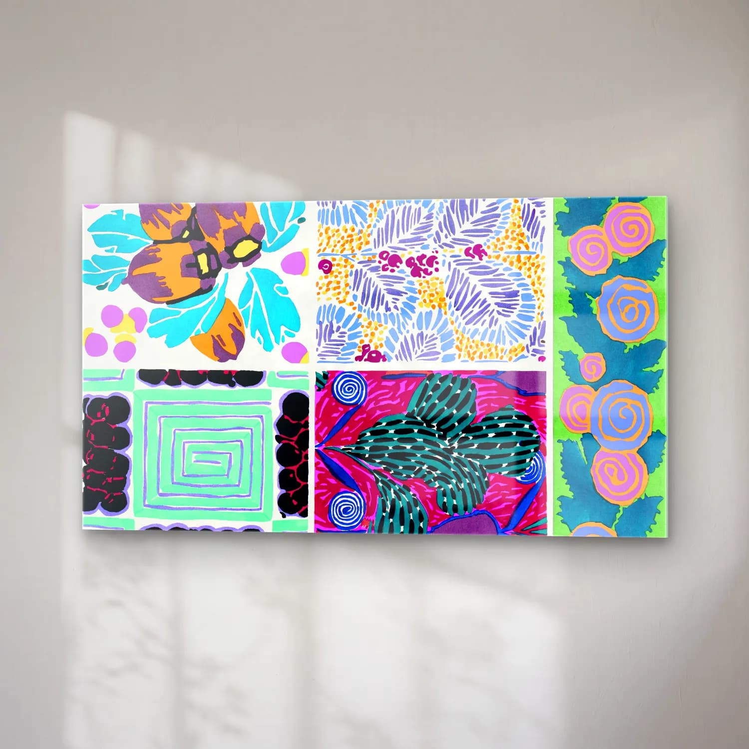 E.A. Séguy – Art deco pattern, art nouveau painting, plate no – Mor Tonlar cam tablo — sağ açıdan görünüm