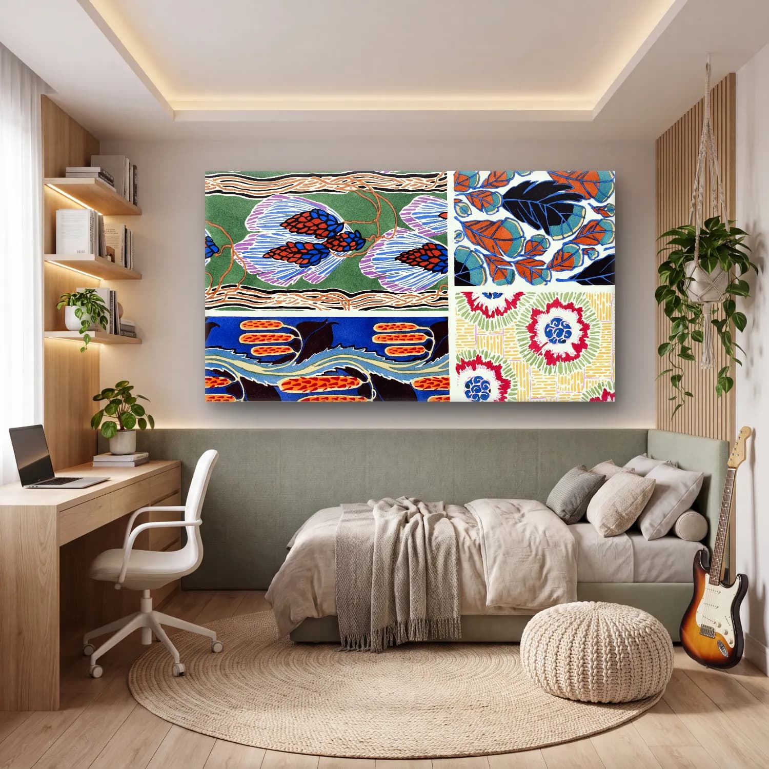 E.A. Séguy – Colorful floral design, art nouveau & art deco artwork,… cam tablo — genç odasında