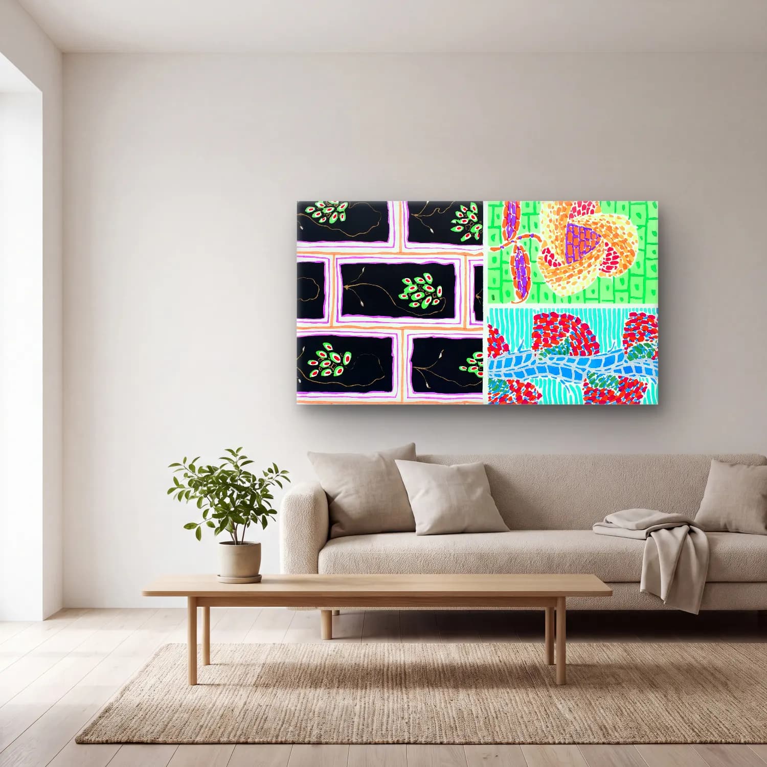 E.A. Séguy – Colorful floral design, art nouveau & art deco artwork,… – Siyah Beyaz Tonlar cam tablo — açık renk salonda