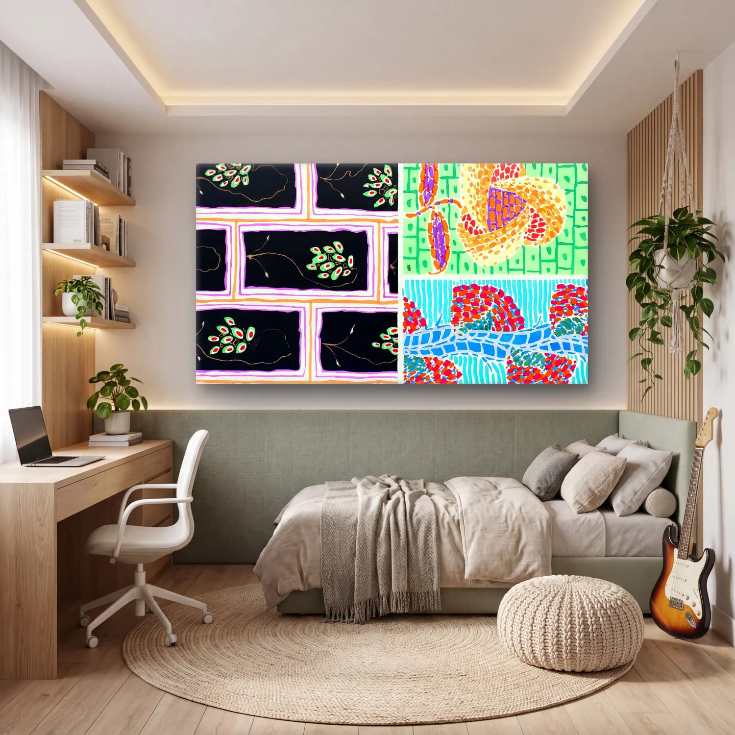 E.A. Séguy – Colorful floral design, art nouveau & art deco artwork,… – Siyah Beyaz Tonlar cam tablo — genç odasında