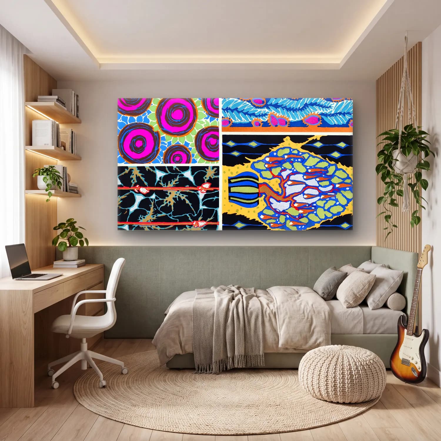 E.A. Séguy – Colorful floral design, art nouveau & art deco artwork,… – Mor Tonlar cam tablo — genç odasında