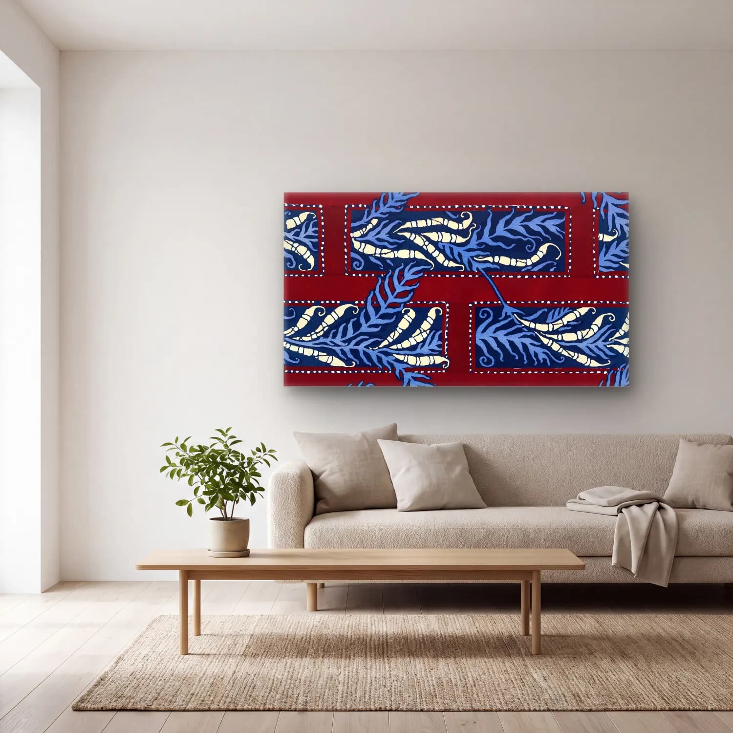 E.A. Séguy – Fern pochoir pattern in Art Deco oriental style cam tablo — açık renk salonda