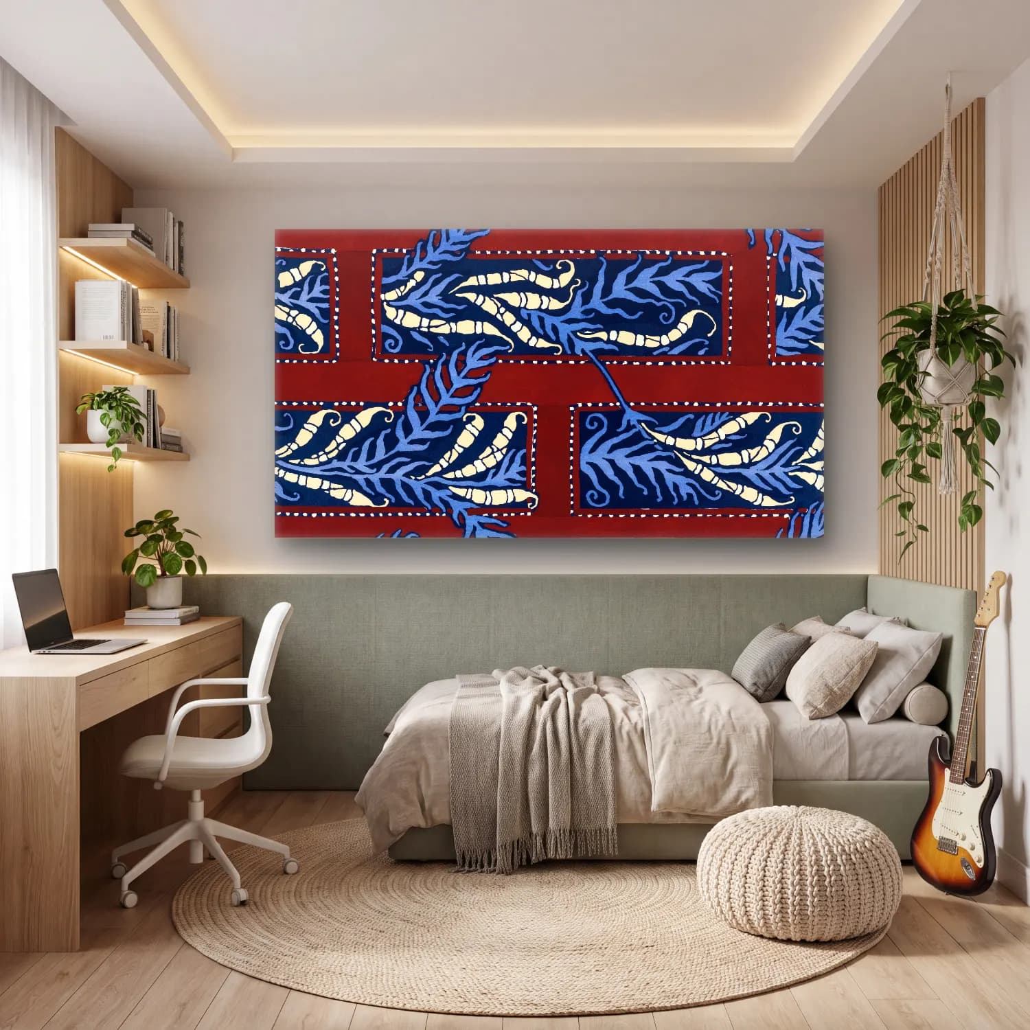 E.A. Séguy – Fern pochoir pattern in Art Deco oriental style cam tablo — genç odasında