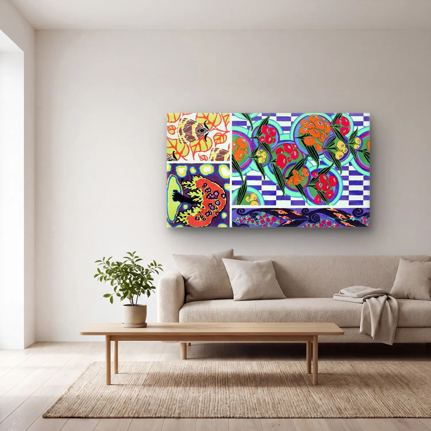 E.A. Séguy – Floral colorful background, vintage art deco & art nouveau… cam tablo — açık renk salonda