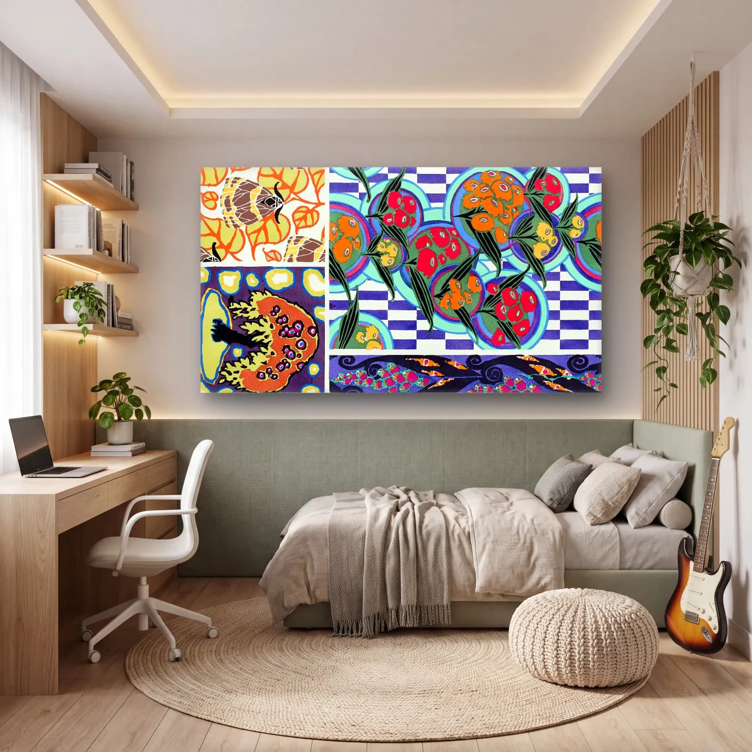 E.A. Séguy – Floral colorful background, vintage art deco & art nouveau… cam tablo — genç odasında