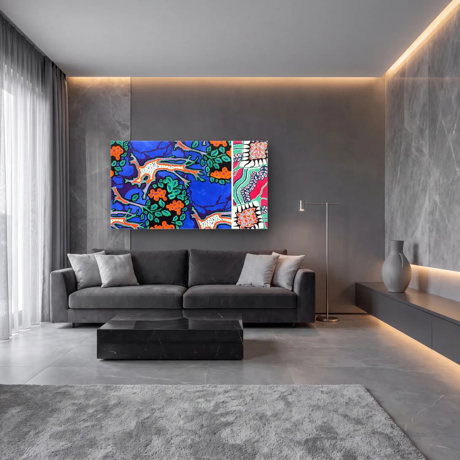 E.A. Séguy – Floral colorful background, vintage art deco & art nouveau… No. 5 cam tablo — lüks salon duvarında