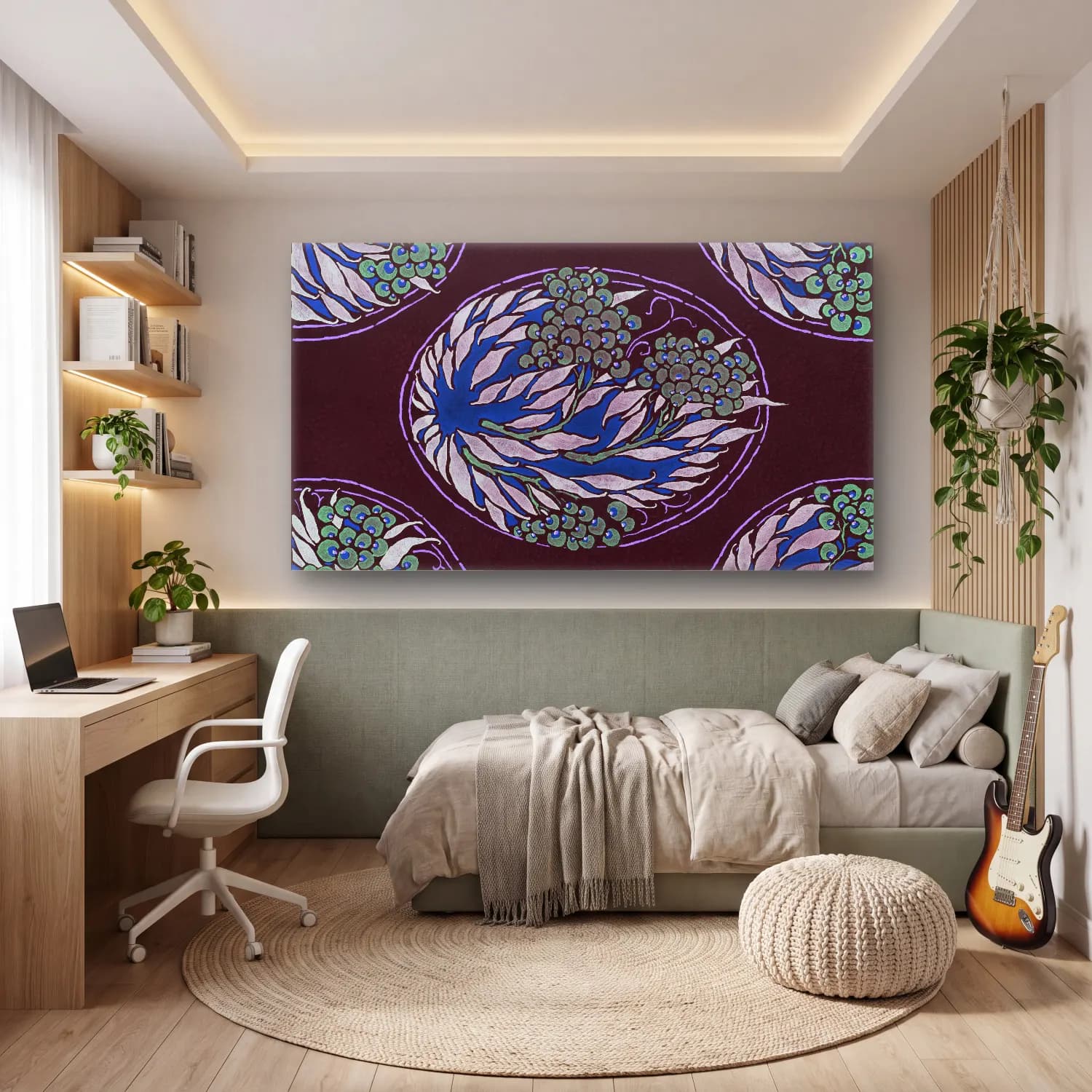 E.A. Séguy – Fruit tree pattern Art Nouveau pochoir print in oriental… cam tablo — genç odasında