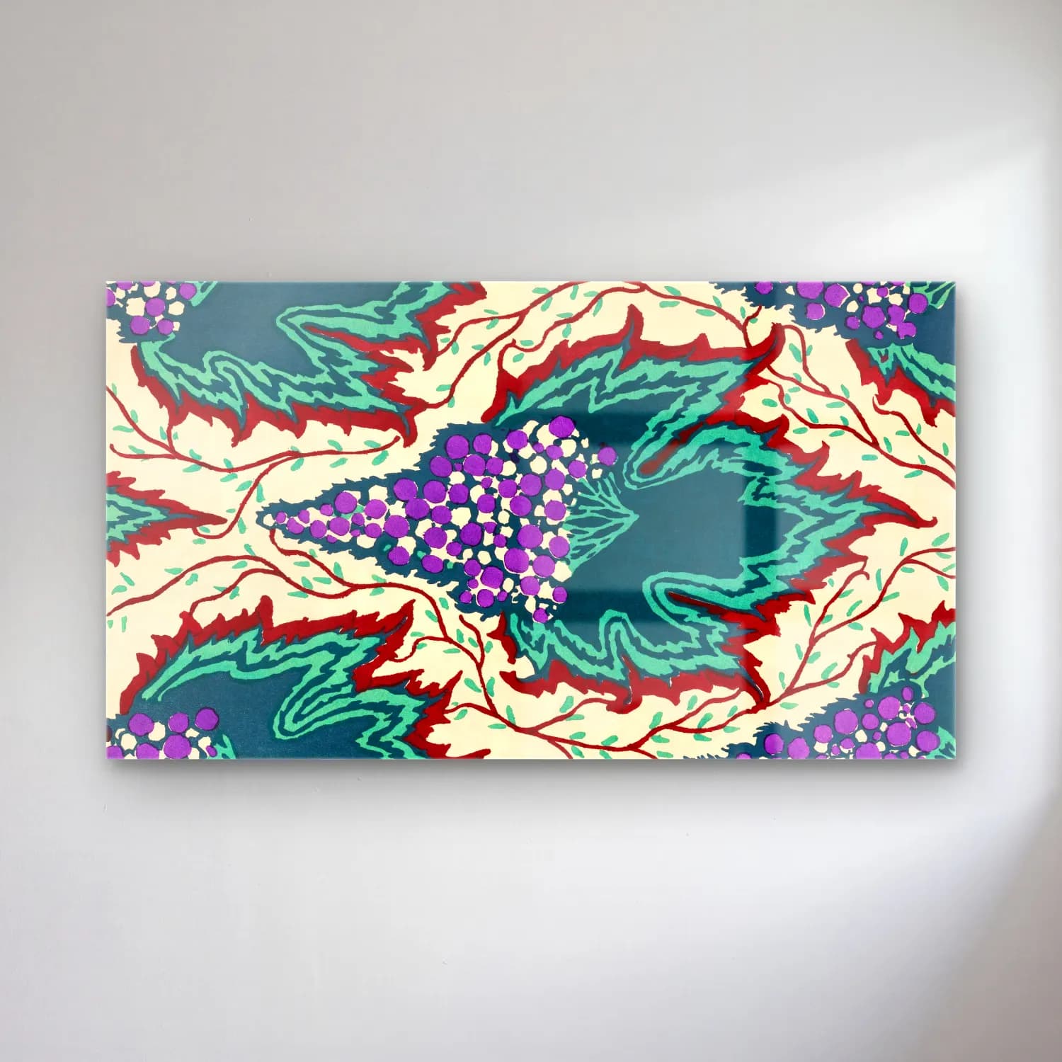 E.A. Séguy – Grape pattern Art Nouveau pochoir print in oriental style.… cam tablo — E.A. Séguy – Grape pattern Art Nouveau pochoir print in oriental style.… — maksimalist üzümler