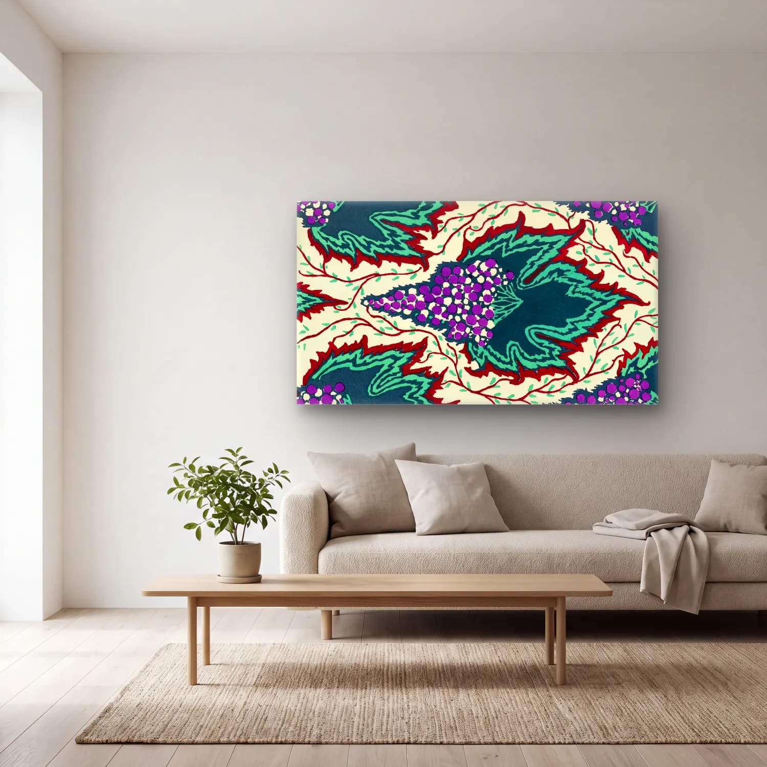 E.A. Séguy – Grape pattern Art Nouveau pochoir print in oriental style.… cam tablo — açık renk salonda