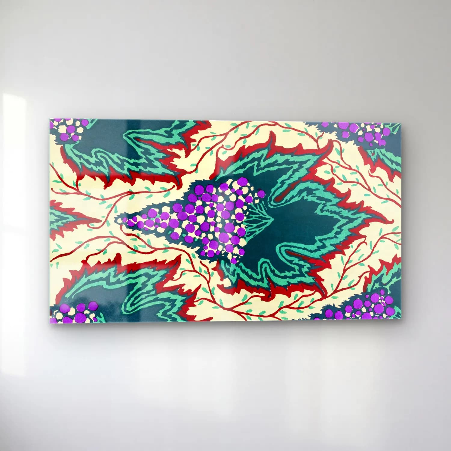 E.A. Séguy – Grape pattern Art Nouveau pochoir print in oriental style.… cam tablo — sol açıdan görünüm