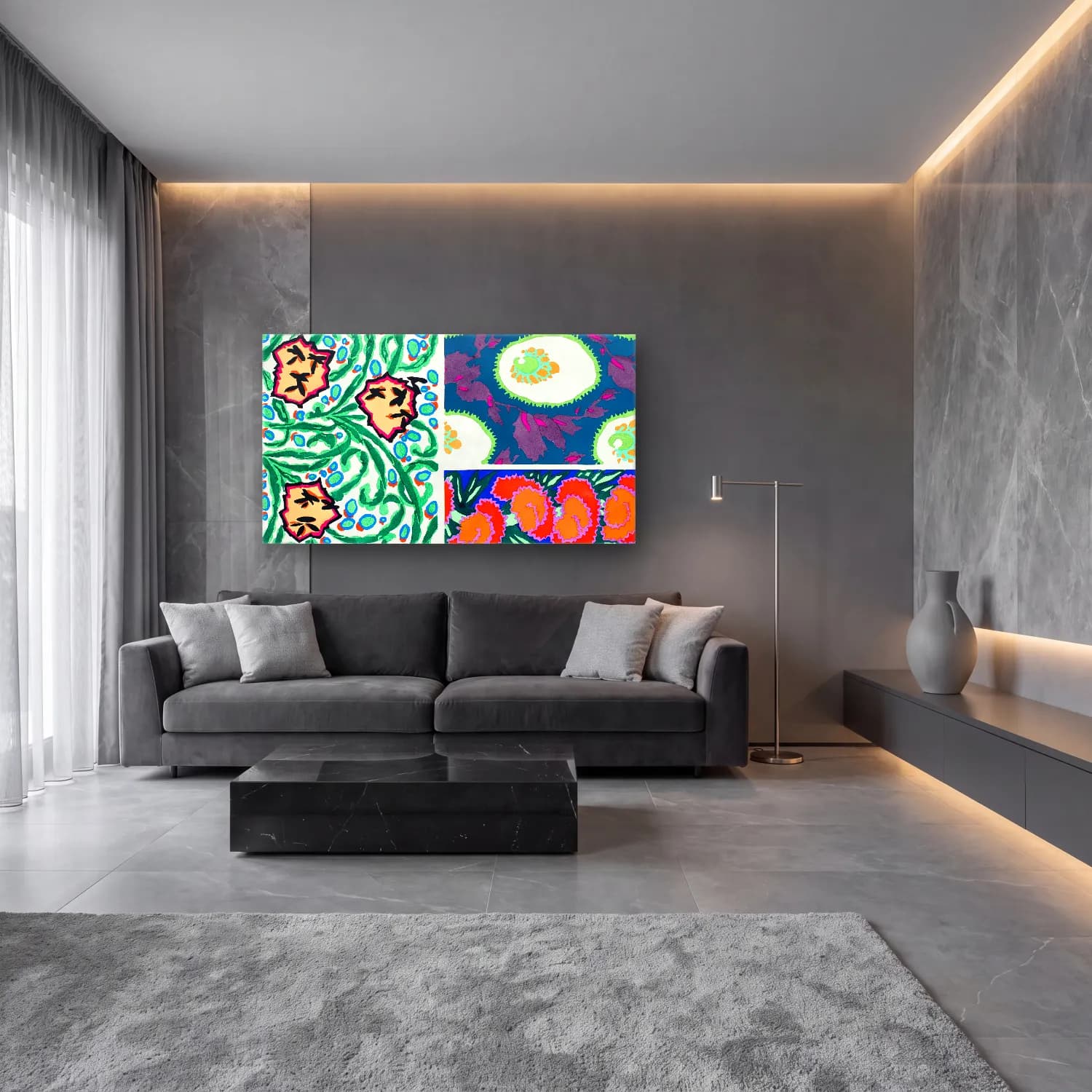 E.A. Séguy – Vintage art deco & art nouveau pattern, plate no – Yeşil Tonlar cam tablo — lüks salon duvarında
