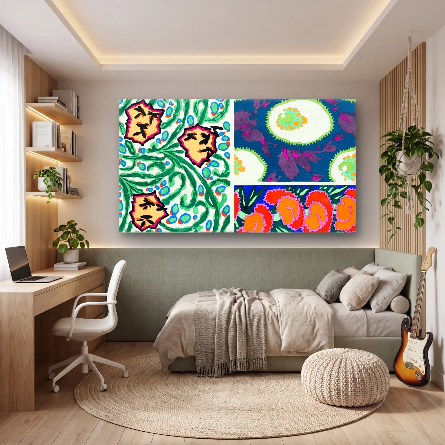 E.A. Séguy – Vintage art deco & art nouveau pattern, plate no – Yeşil Tonlar cam tablo — genç odasında