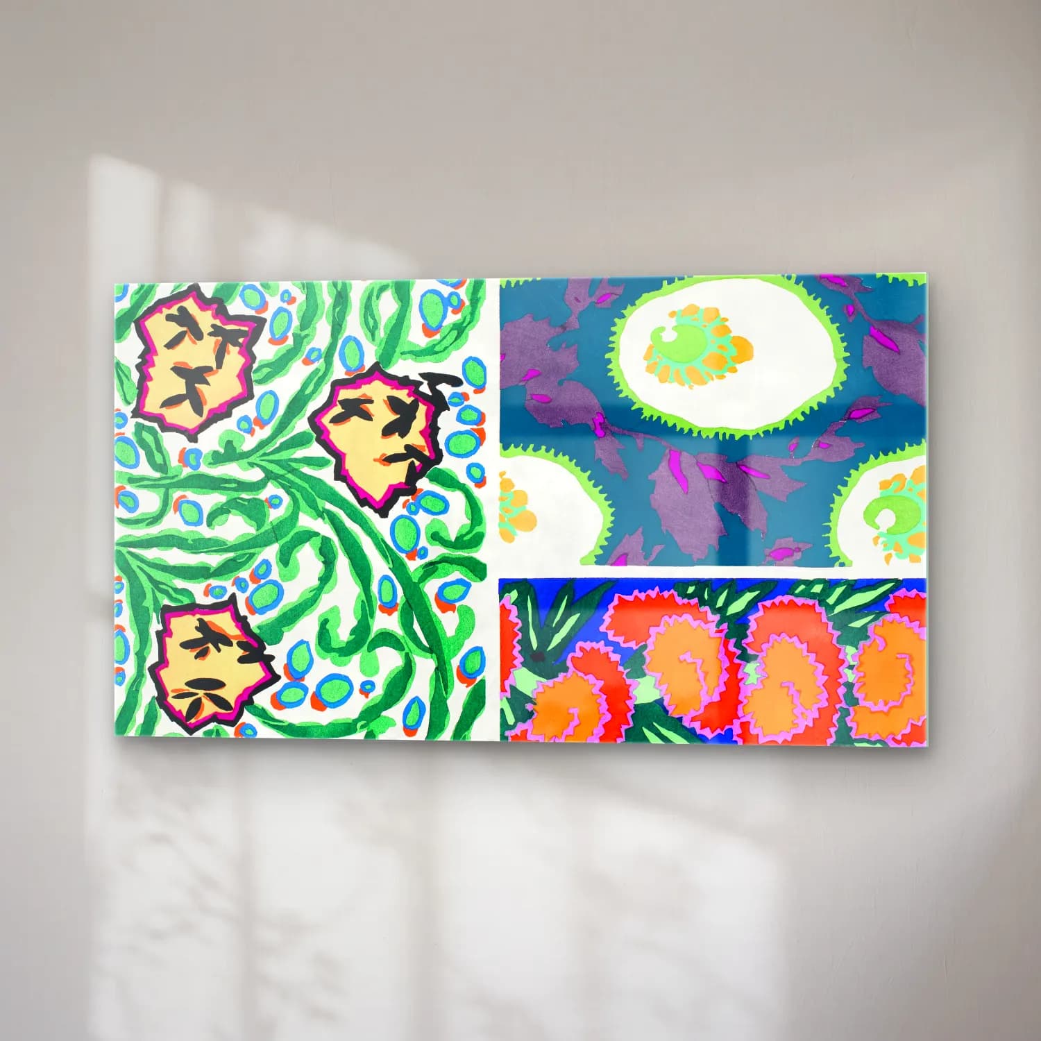 E.A. Séguy – Vintage art deco & art nouveau pattern, plate no – Yeşil Tonlar cam tablo — sağ açıdan görünüm