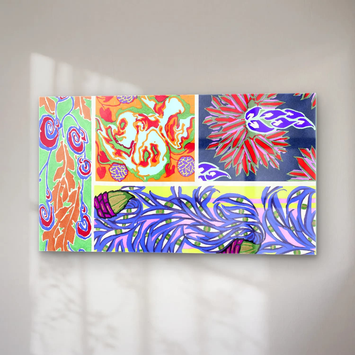 E.A. Séguy – Vintage art deco & art nouveau pattern, plate no – Mavi Tonlar cam tablo — sağ açıdan görünüm