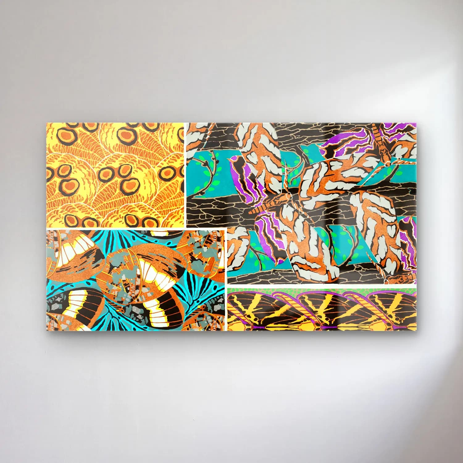 E.A. Séguy – vintage butterflies pattern art deco from Papillons – Sarı Tonlar cam tablo — E.A. Séguy – vintage butterflies pattern art deco from Papillons – Sarı Tonlar — boho böcekler