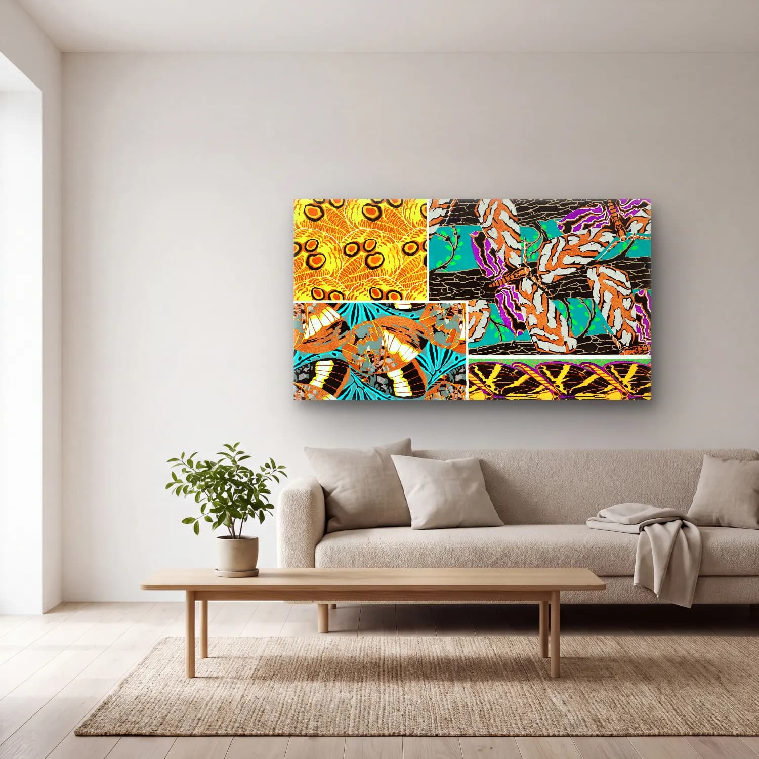 E.A. Séguy – vintage butterflies pattern art deco from Papillons – Sarı Tonlar cam tablo — açık renk salonda