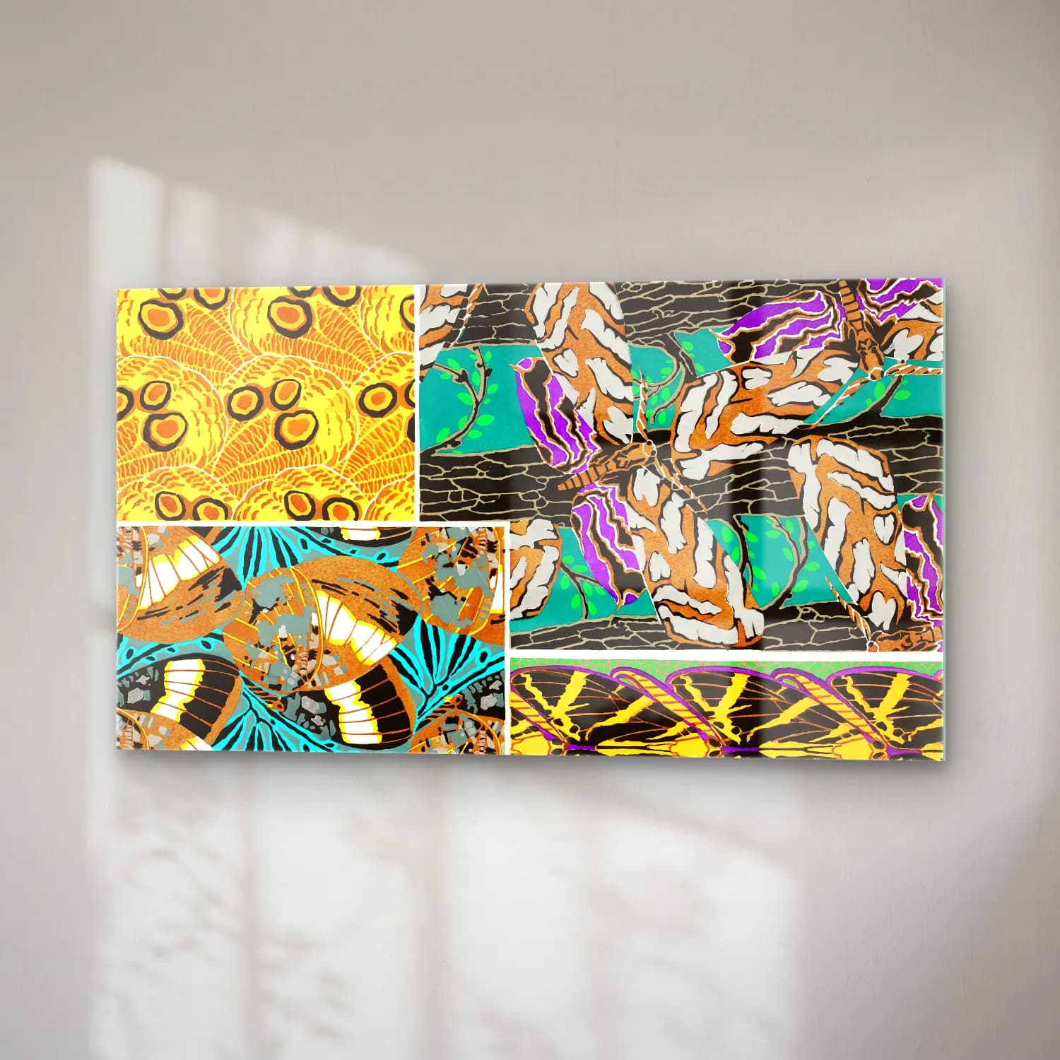 E.A. Séguy – vintage butterflies pattern art deco from Papillons – Sarı Tonlar cam tablo — sağ açıdan görünüm