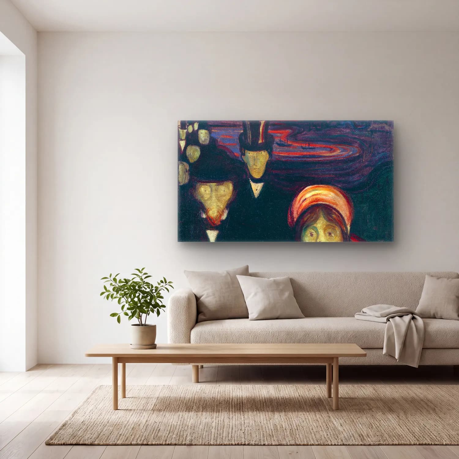 Edvard Munch – Anxiety cam tablo — açık renk salonda