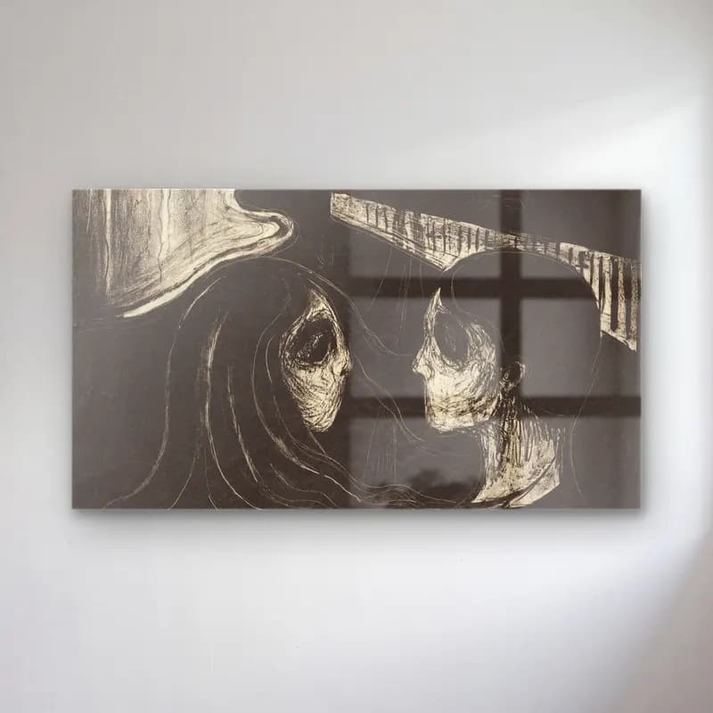 Edvard Munch – Attraction I cam tablo — Edvard Munch – Attraction I — siyah beyaz anne ve çocuk