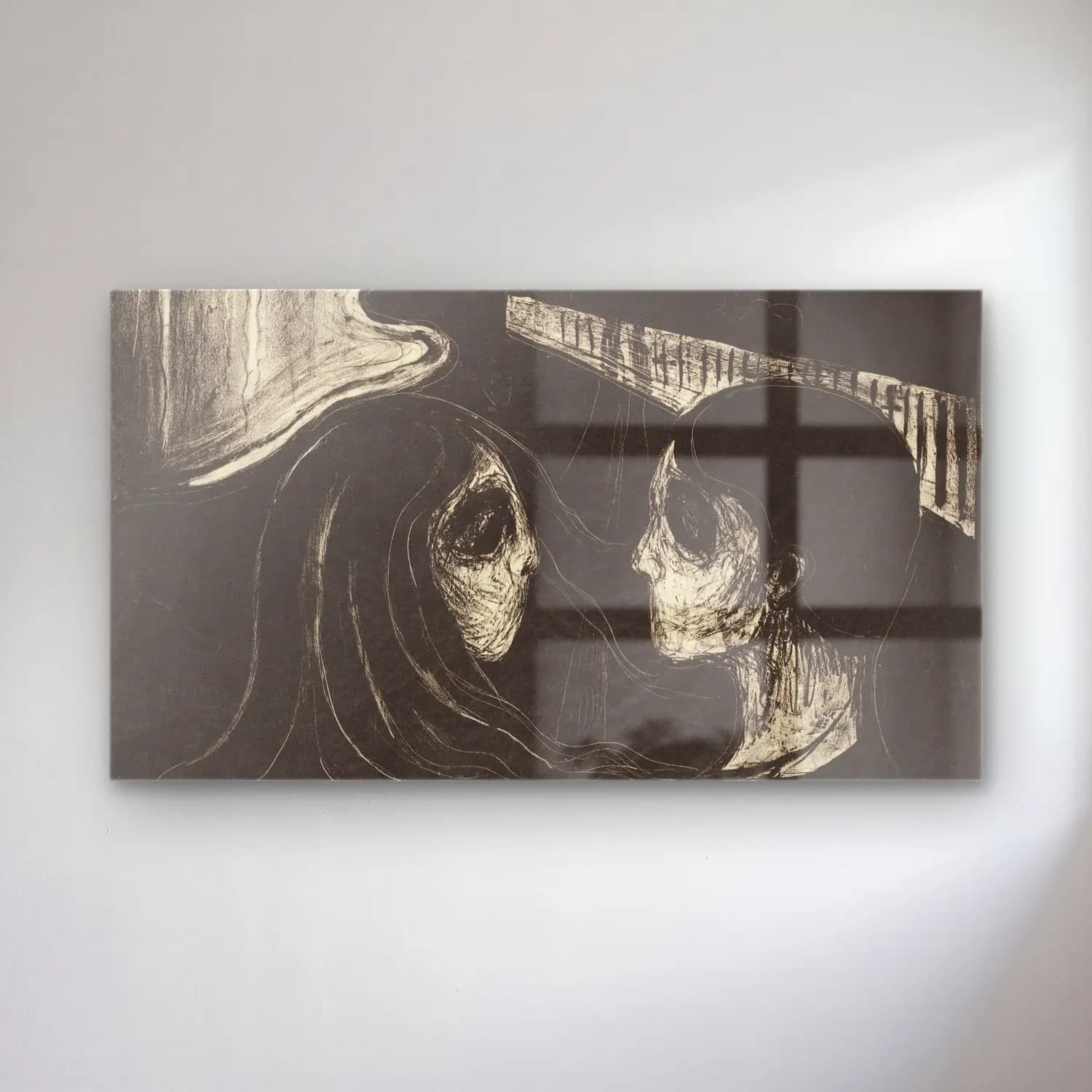 Edvard Munch – Attraction I cam tablo — Edvard Munch – Attraction I — siyah beyaz anne ve çocuk