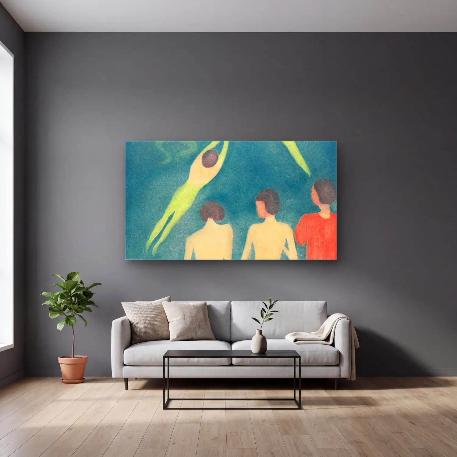 Edvard Munch – Boys Bathing cam tablo — gri duvarlı salonda