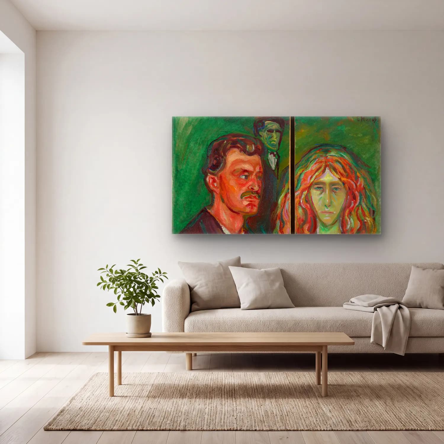 Edvard Munch – Caricature Portrait of Tulla Larsen cam tablo — açık renk salonda