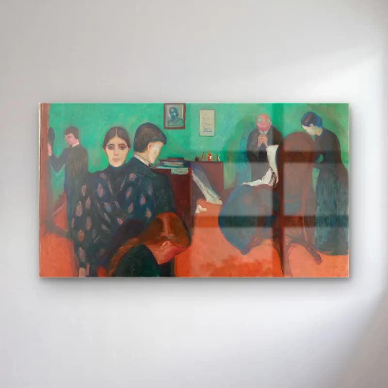 Edvard Munch – Death in the Sickroom cam tablo — Edvard Munch – Death in the Sickroom — empresyonist kitap okuyan kadın