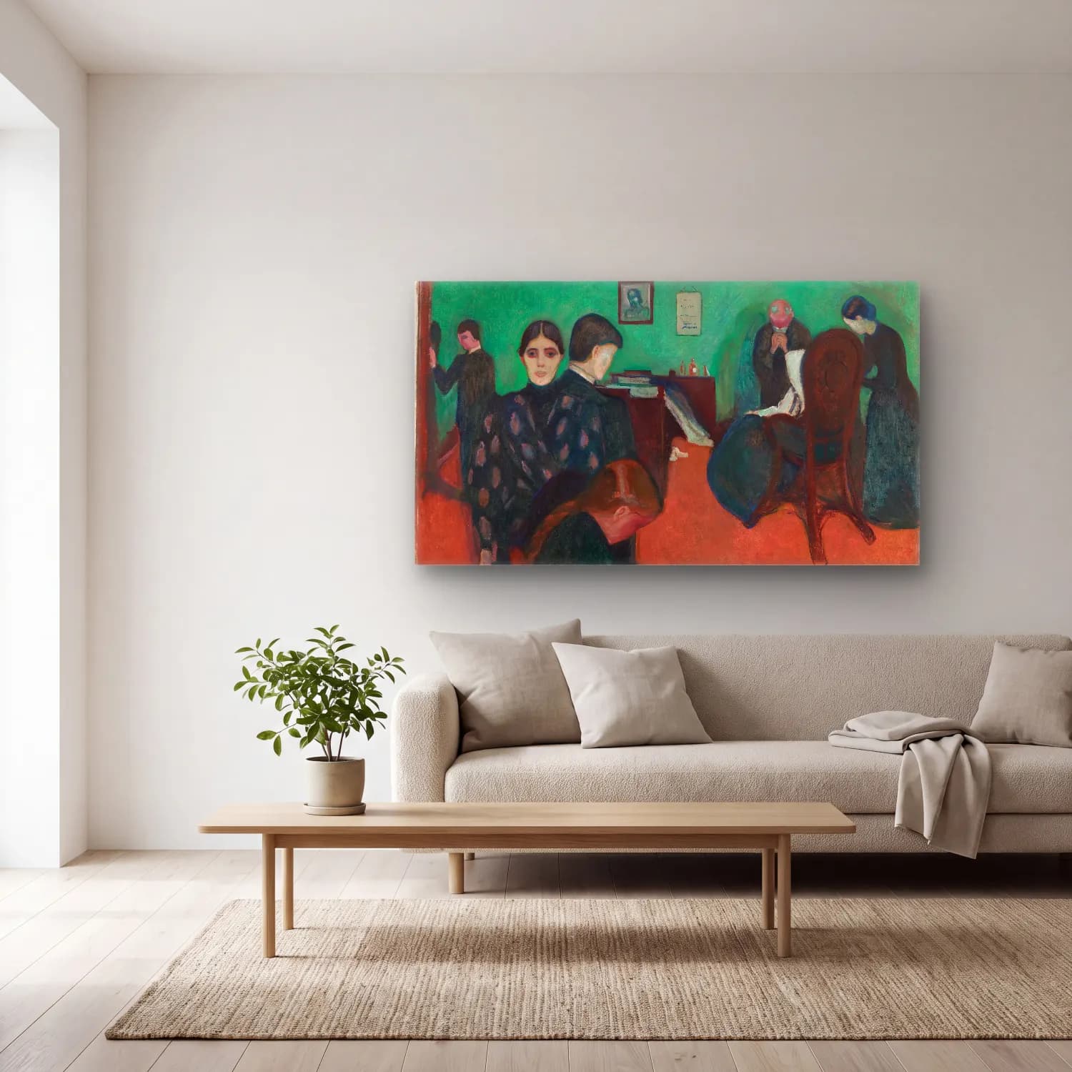 Edvard Munch – Death in the Sickroom cam tablo — açık renk salonda