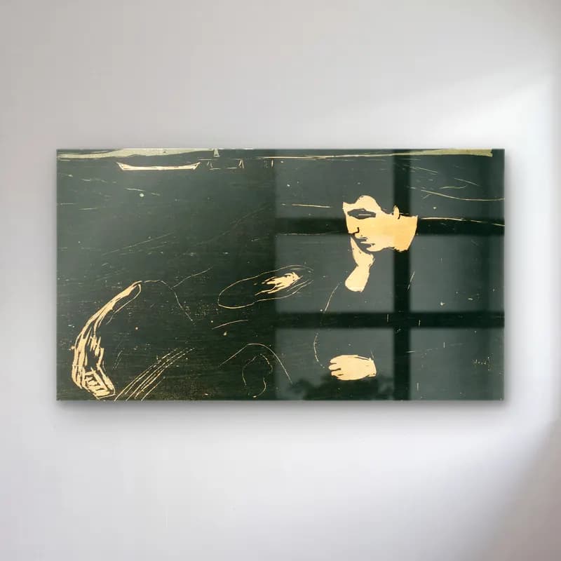 Edvard Munch – Melancholy III cam tablo — Edvard Munch – Melancholy III — siyah beyaz erkek portresi