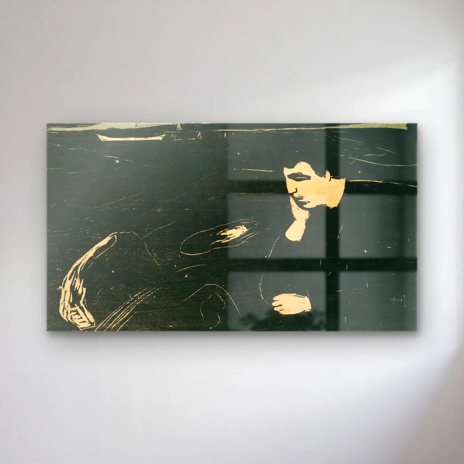 Edvard Munch – Melancholy III cam tablo — Edvard Munch – Melancholy III — siyah beyaz erkek portresi