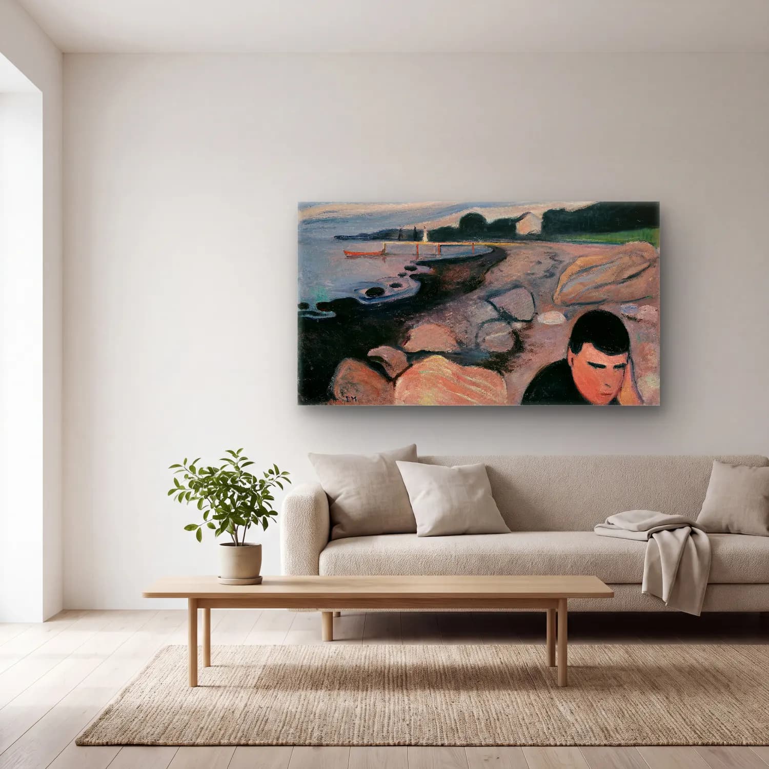 Edvard Munch – Melankoli cam tablo — açık renk salonda