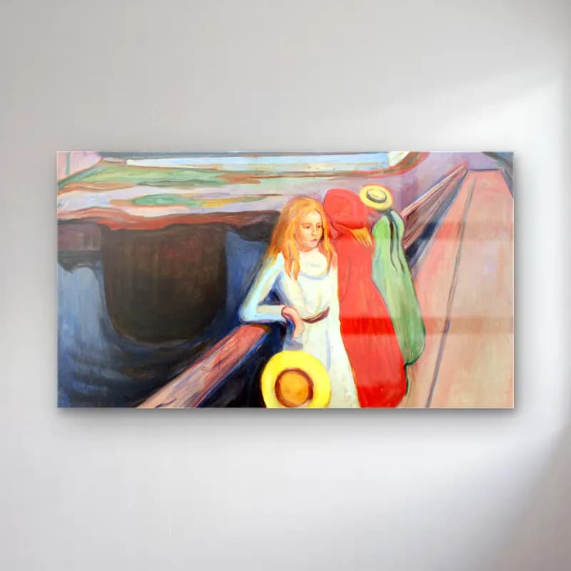 Edvard Munch – Mädchen auf der Brücke cam tablo — Edvard Munch – Mädchen auf der Brücke — empresyonist şapkalı kadın