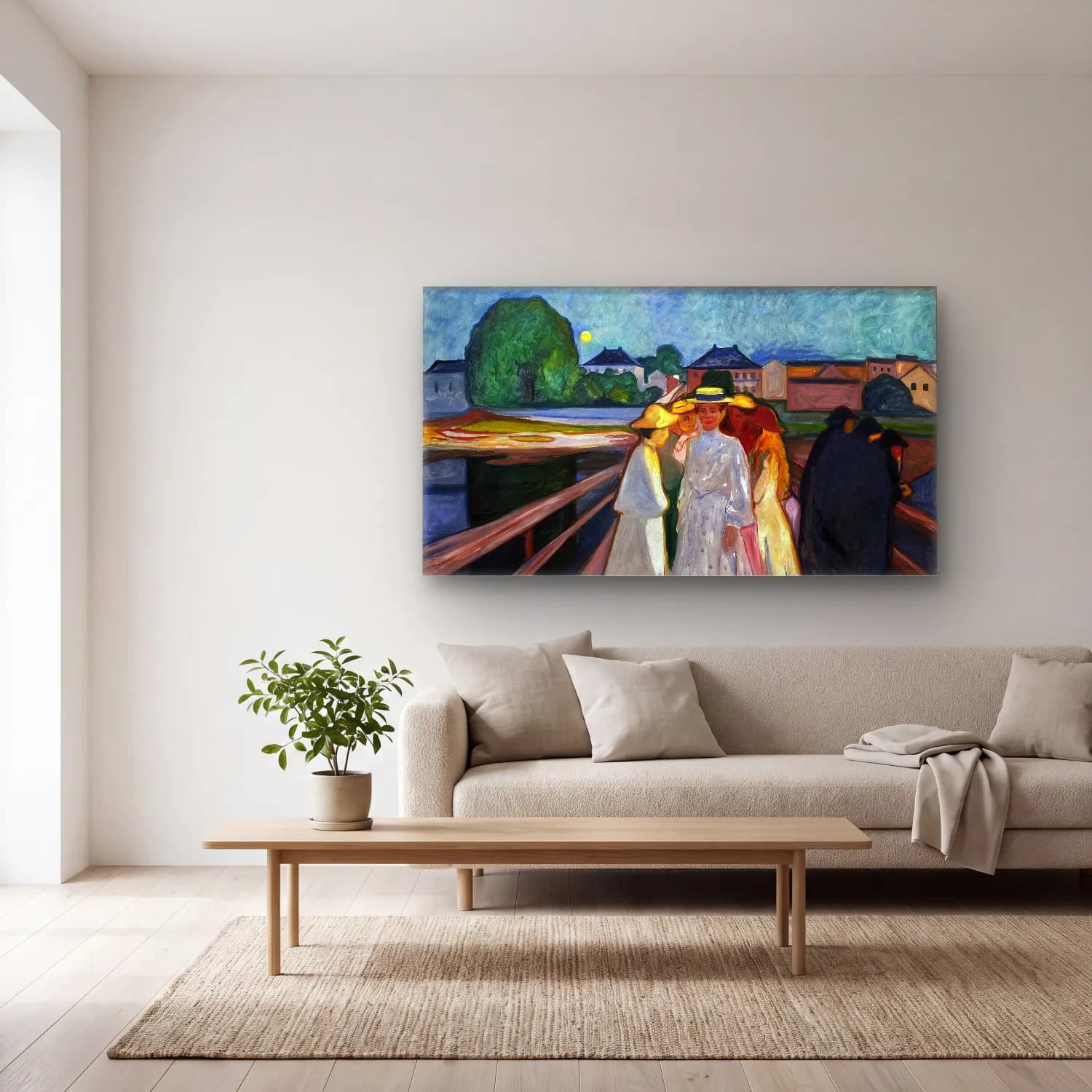 Edvard Munch – On the Bridge cam tablo — açık renk salonda