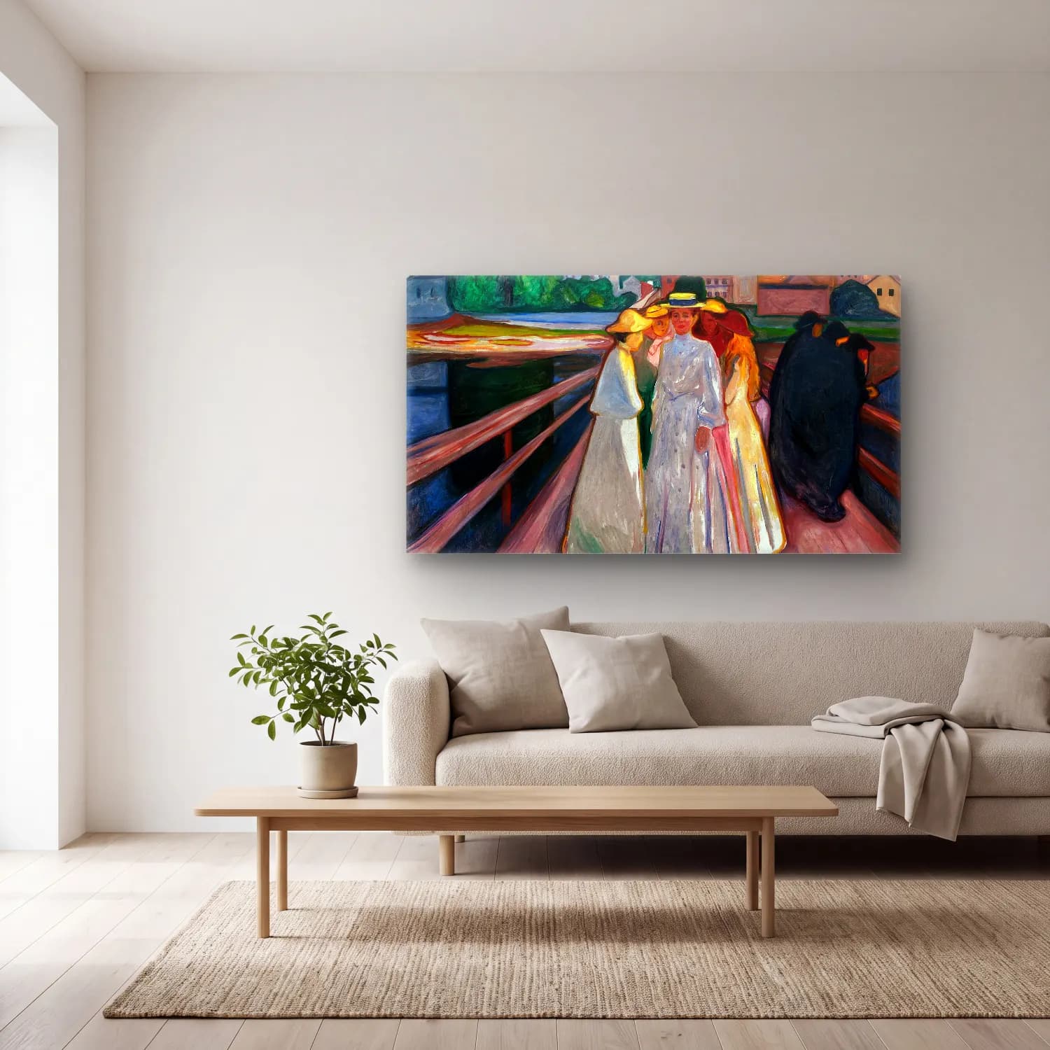 Edvard Munch – On the Bridge Thielska cam tablo — açık renk salonda