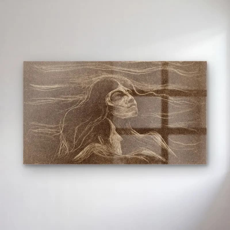 Edvard Munch – On the Waves of Love cam tablo — Edvard Munch – On the Waves of Love — siyah beyaz kadın portresi