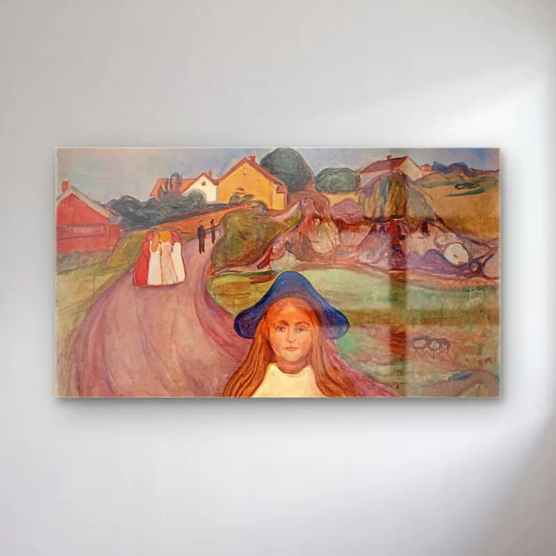 Edvard Munch – Road in Aasgaardstrand cam tablo — Edvard Munch – Road in Aasgaardstrand — empresyonist şapkalı kadın