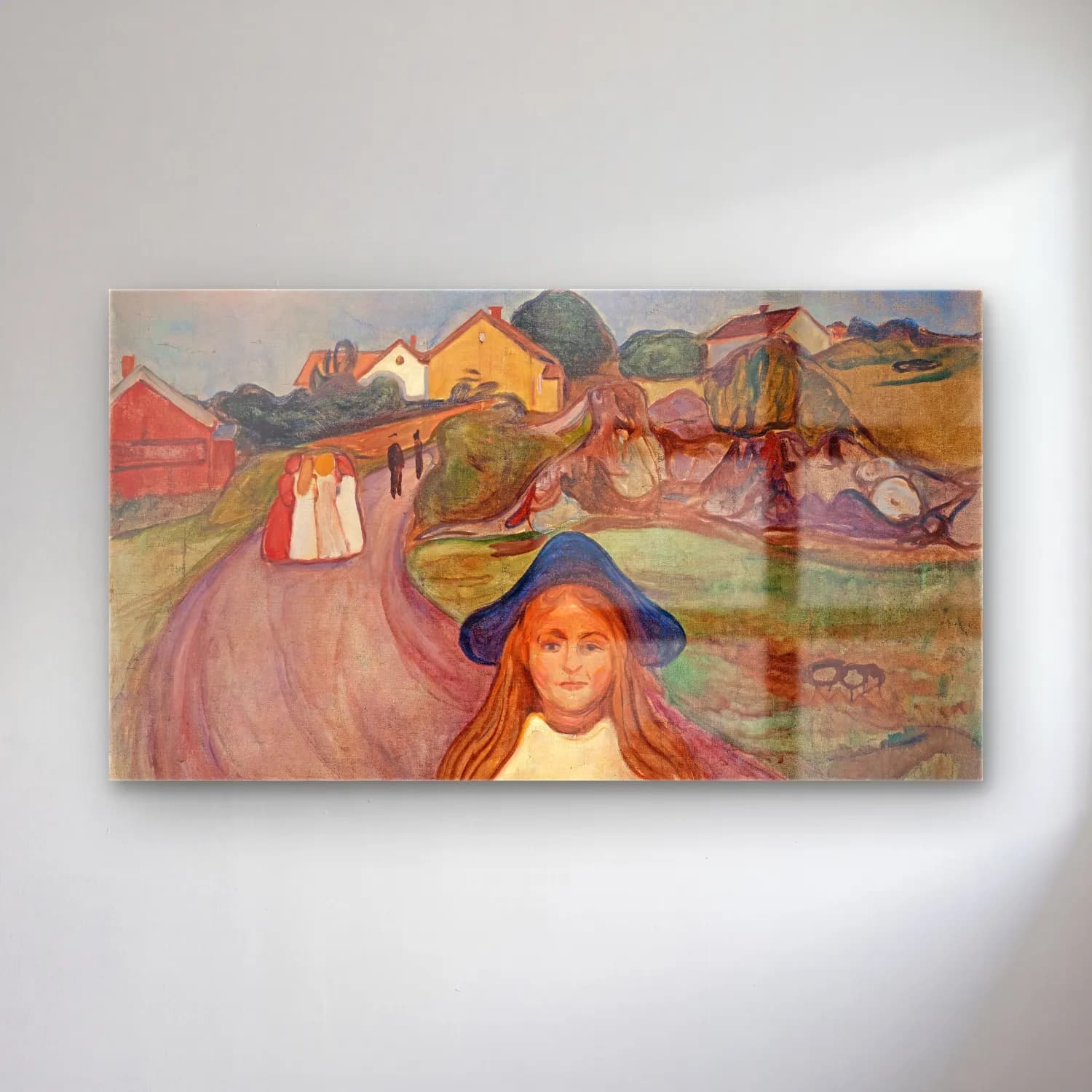 Edvard Munch – Road in Aasgaardstrand cam tablo — Edvard Munch – Road in Aasgaardstrand — empresyonist şapkalı kadın