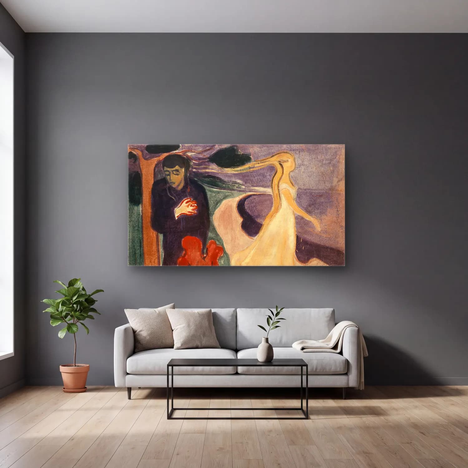 Edvard Munch – Separation cam tablo — gri duvarlı salonda