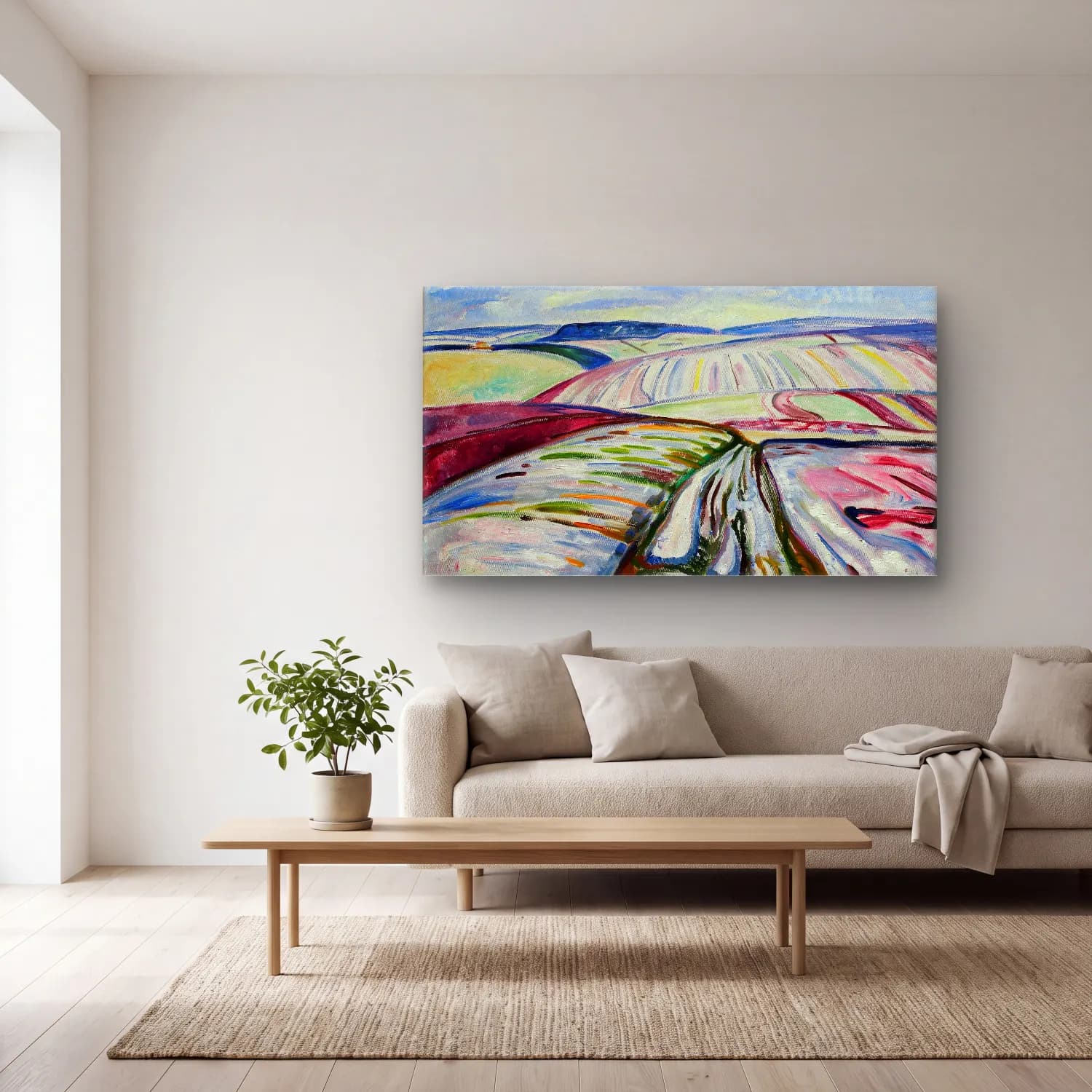 Edvard Munch – Snow Landscape cam tablo — açık renk salonda