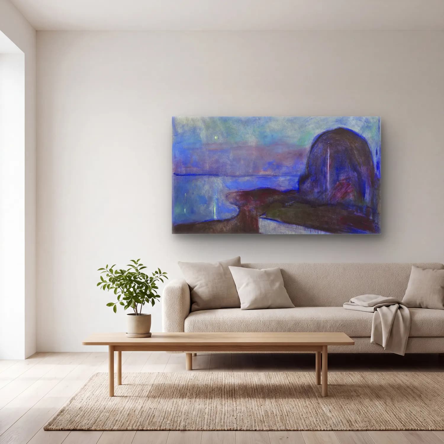 Edvard Munch – Starry Night cam tablo — açık renk salonda