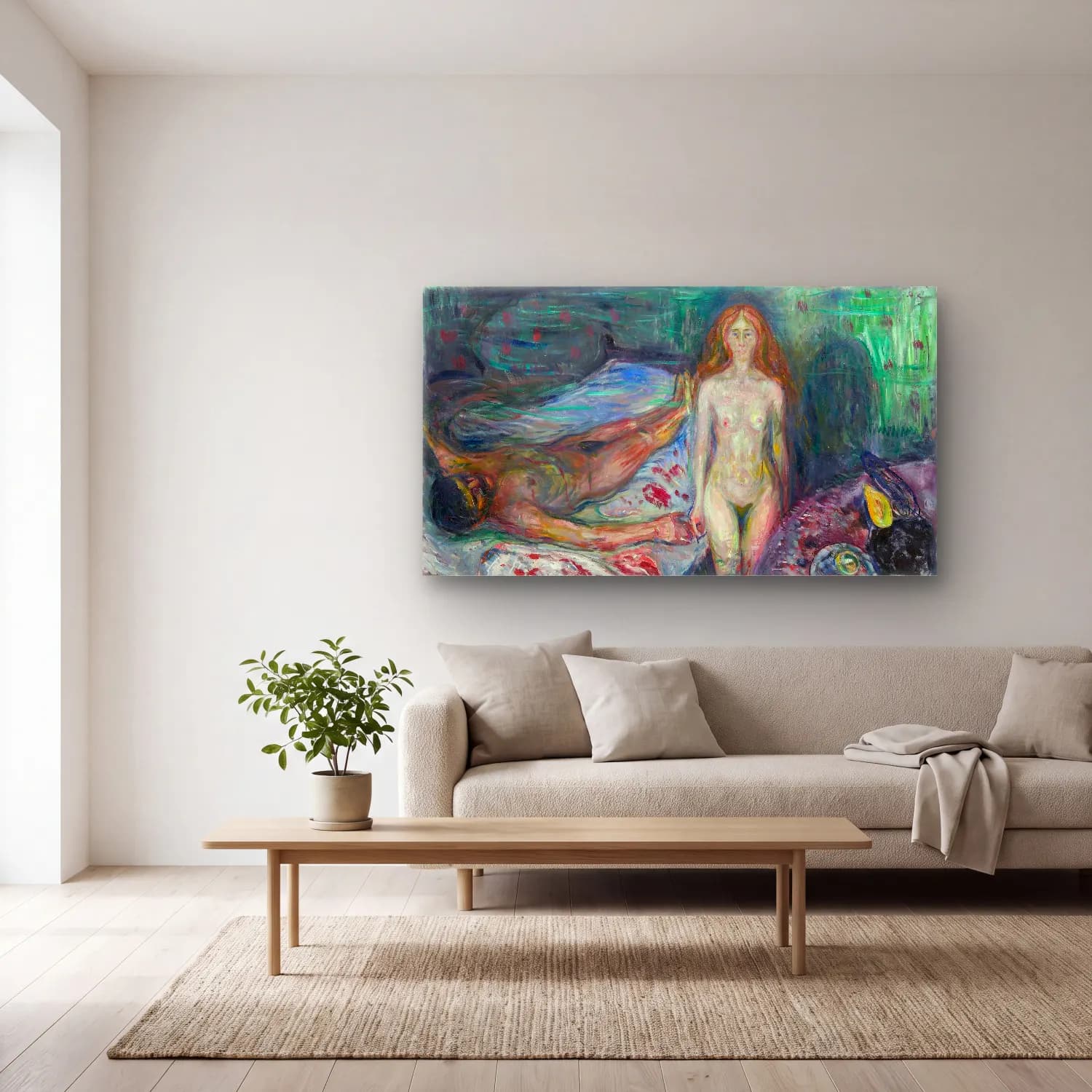 Edvard Munch – The Death of Marat cam tablo — açık renk salonda