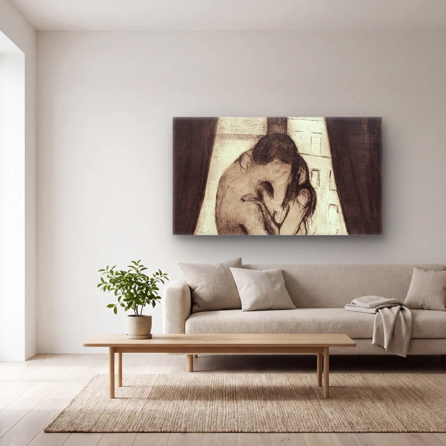 Edvard Munch – The Kiss cam tablo — açık renk salonda