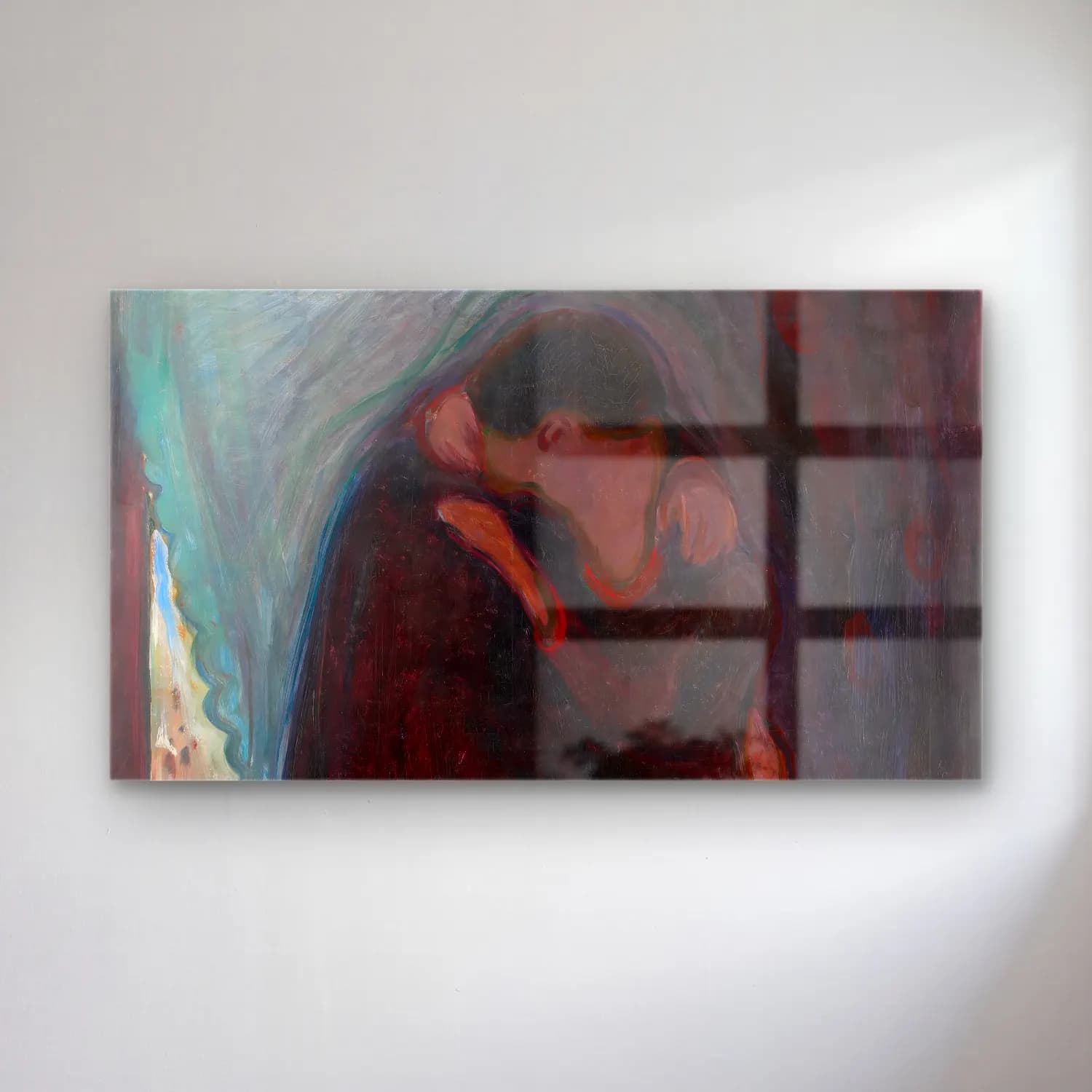 Edvard Munch – The Kiss – Kırmızı Tonlar cam tablo — Edvard Munch – The Kiss – Kırmızı Tonlar — empresyonist aşıklar