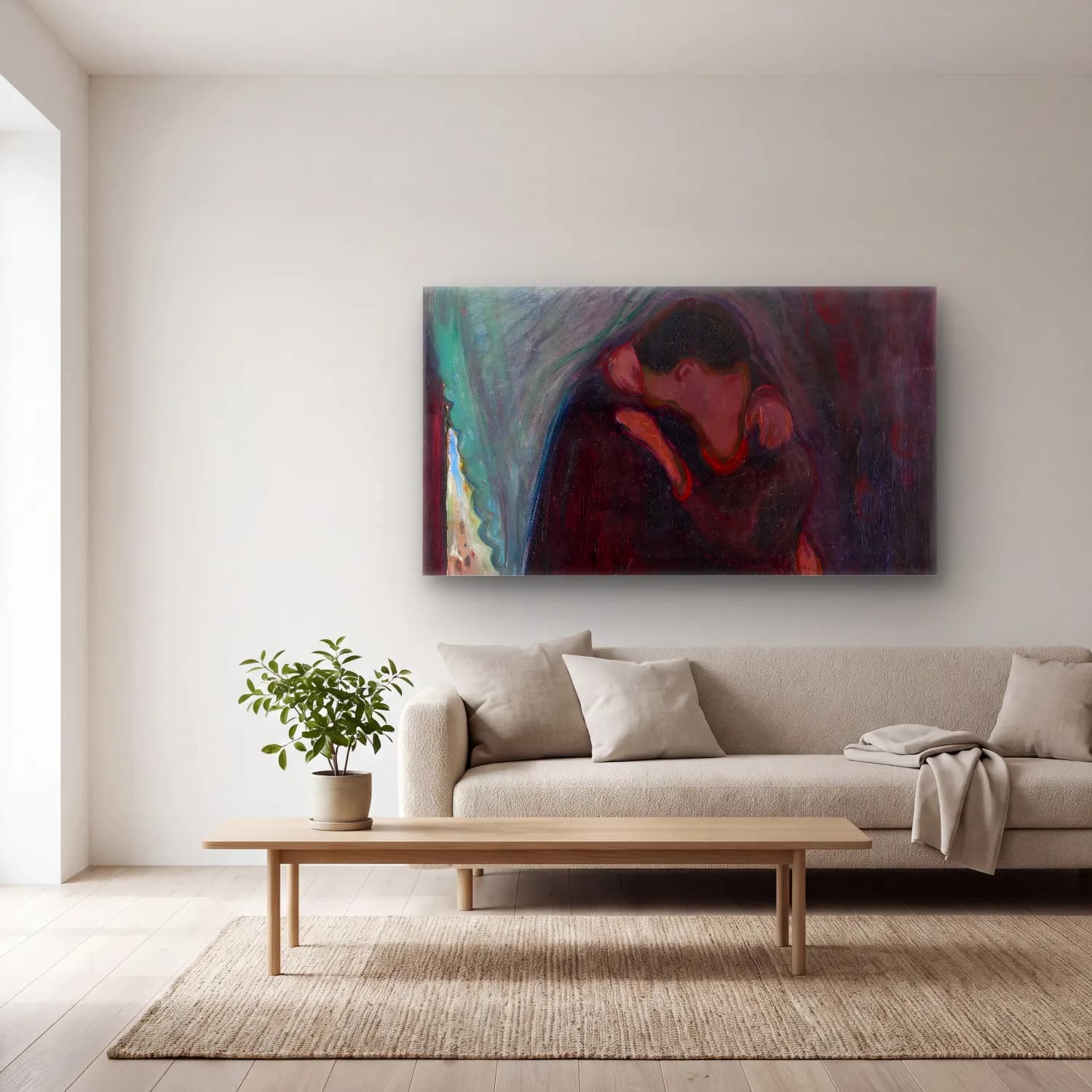 Edvard Munch – The Kiss – Kırmızı Tonlar cam tablo — açık renk salonda