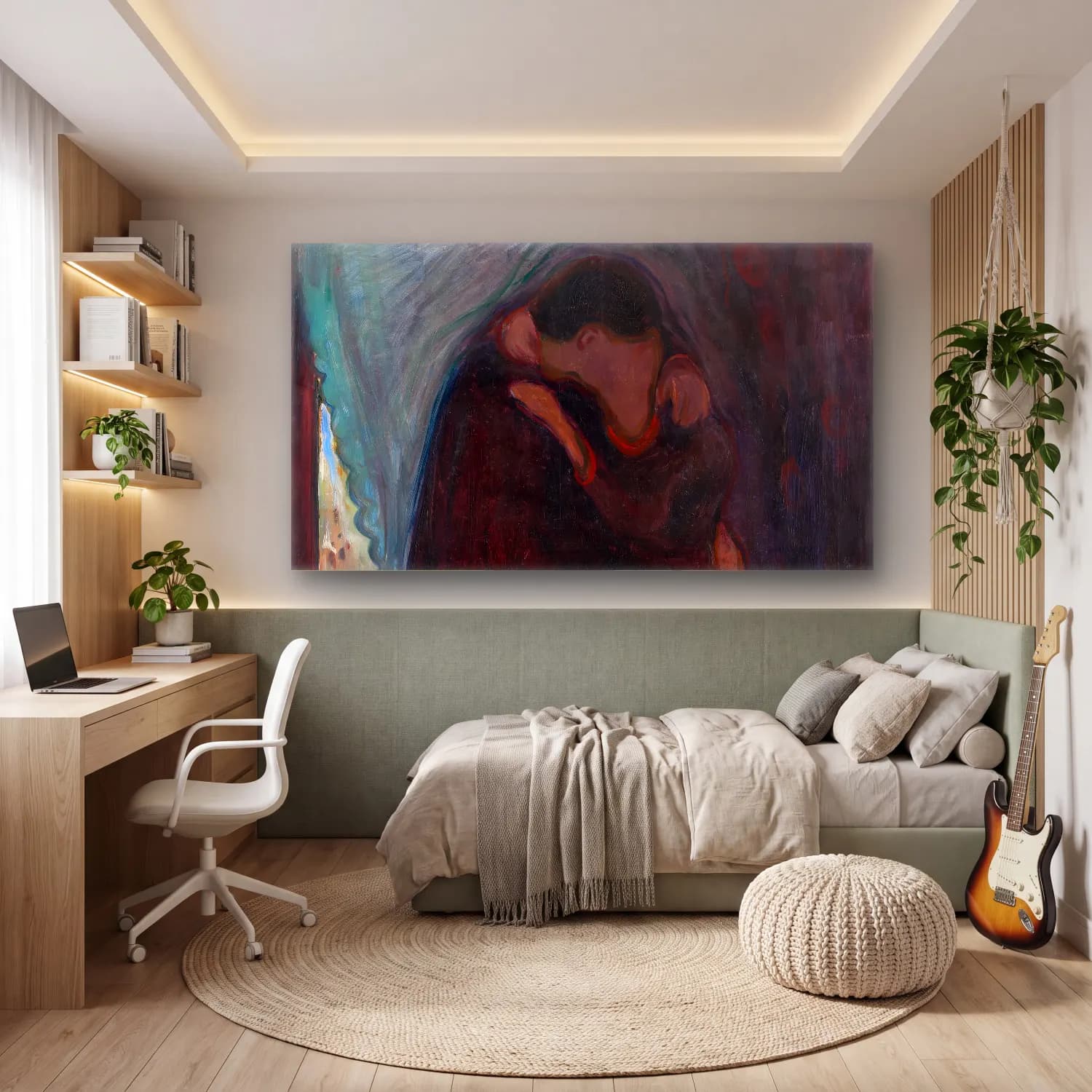Edvard Munch – The Kiss – Kırmızı Tonlar cam tablo — genç odasında