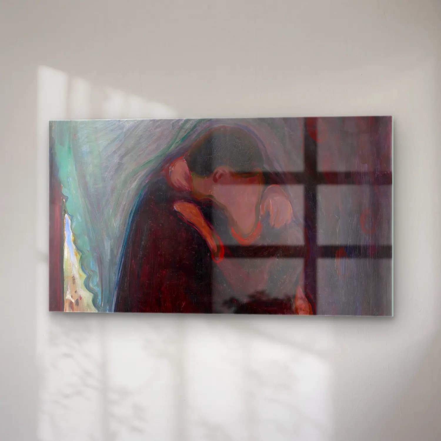Edvard Munch – The Kiss – Kırmızı Tonlar cam tablo — sağ açıdan görünüm