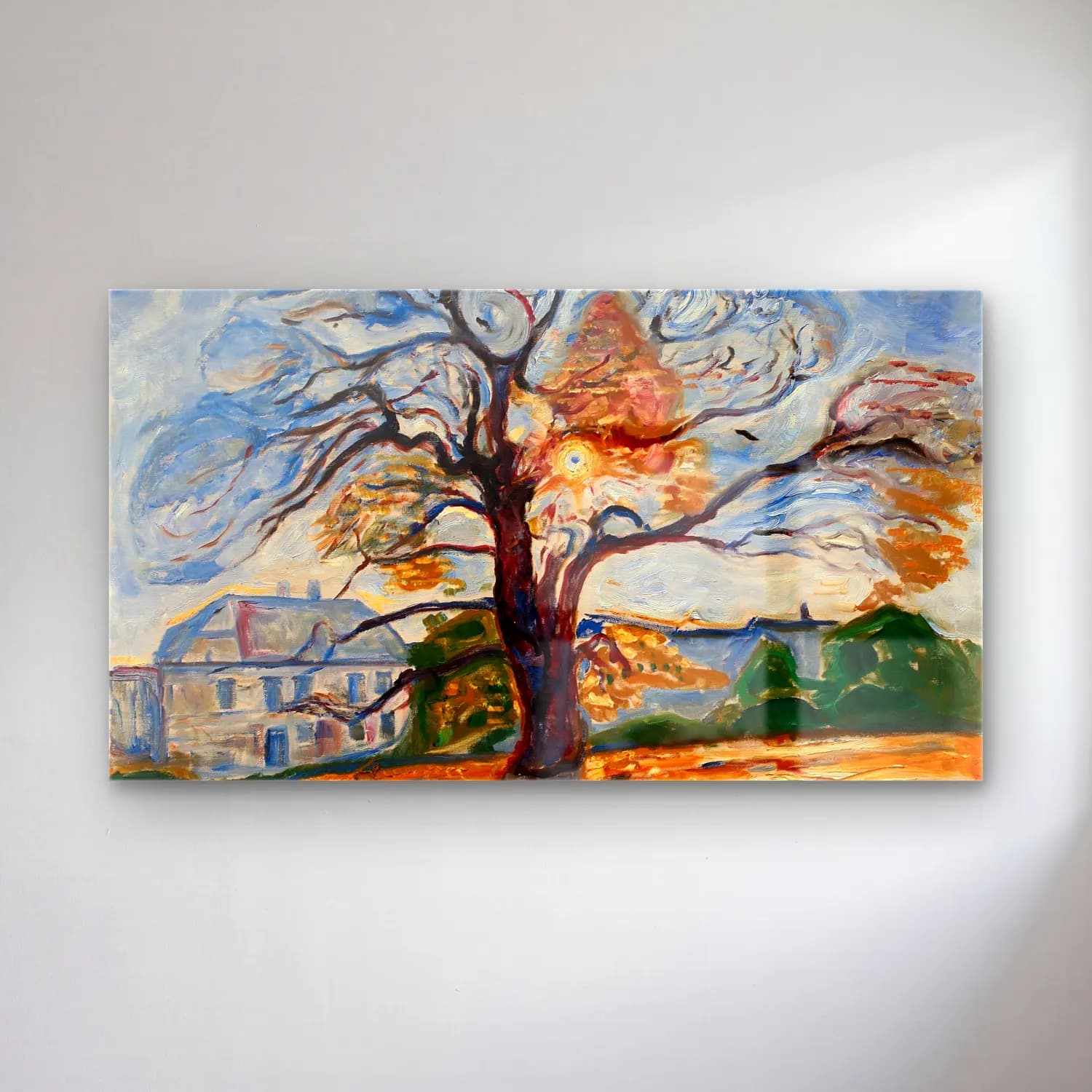 Edvard Munch – The Oak Thielska cam tablo — Edvard Munch – The Oak Thielska — empresyonist yalnız ağaç