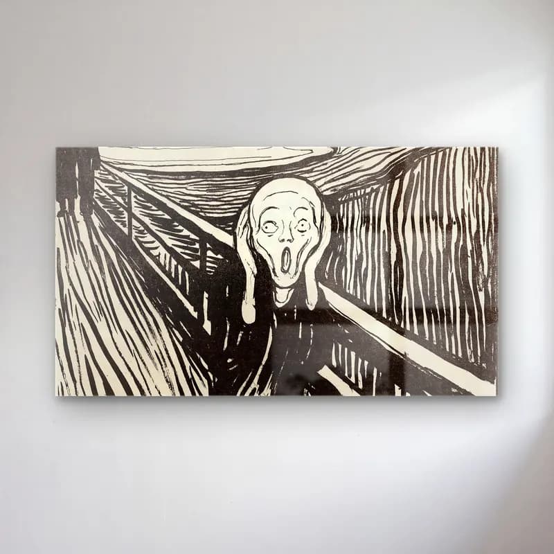Edvard Munch – The Scream cam tablo — Edvard Munch – The Scream — siyah beyaz çizgi yüz